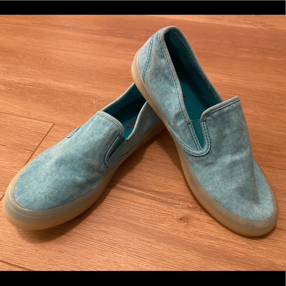 Sperry flats slip on distressed aqua shoes size 8